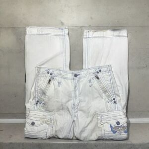 🧢 Jetlag Cargo‎ Pants 33x34 White Blue Stitch